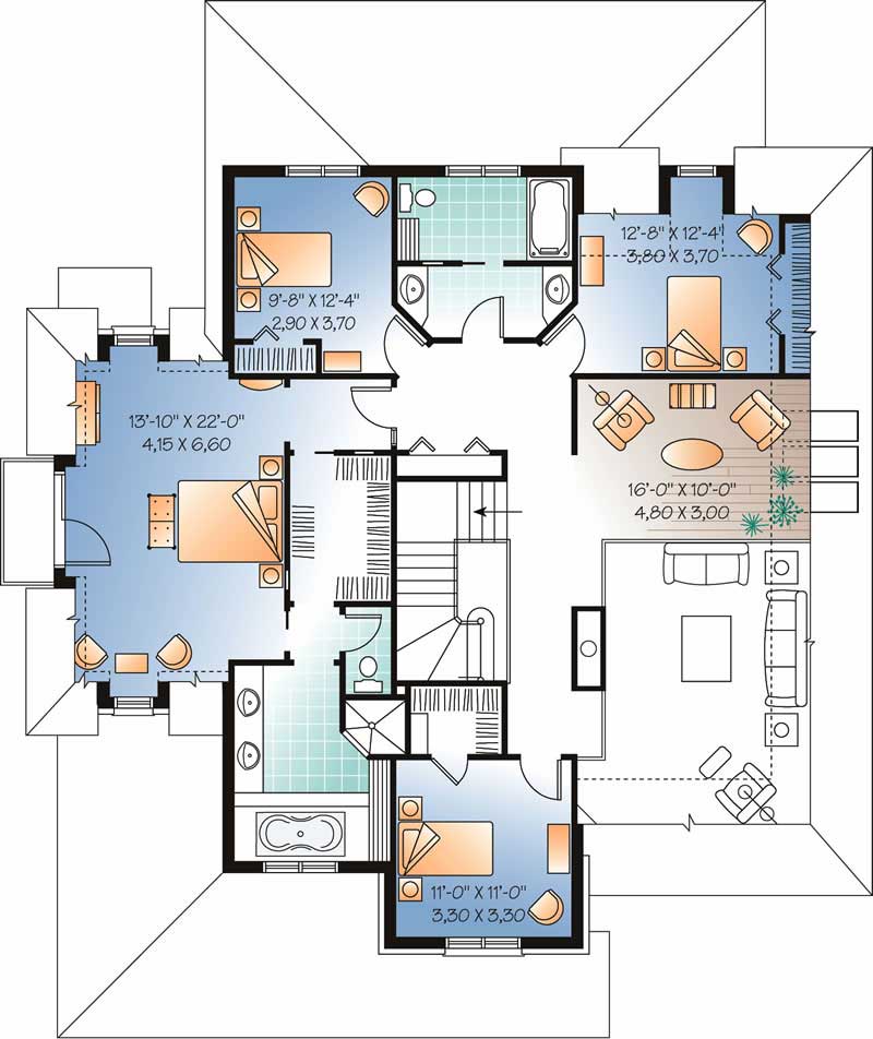 Floor Plan Second Story of Country Plan #126-1718