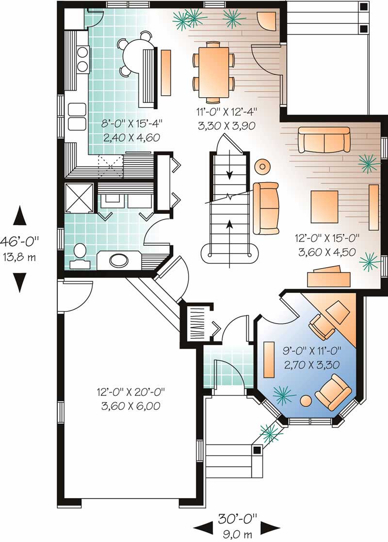 Floor Plan First Story of European Plan #126-1744