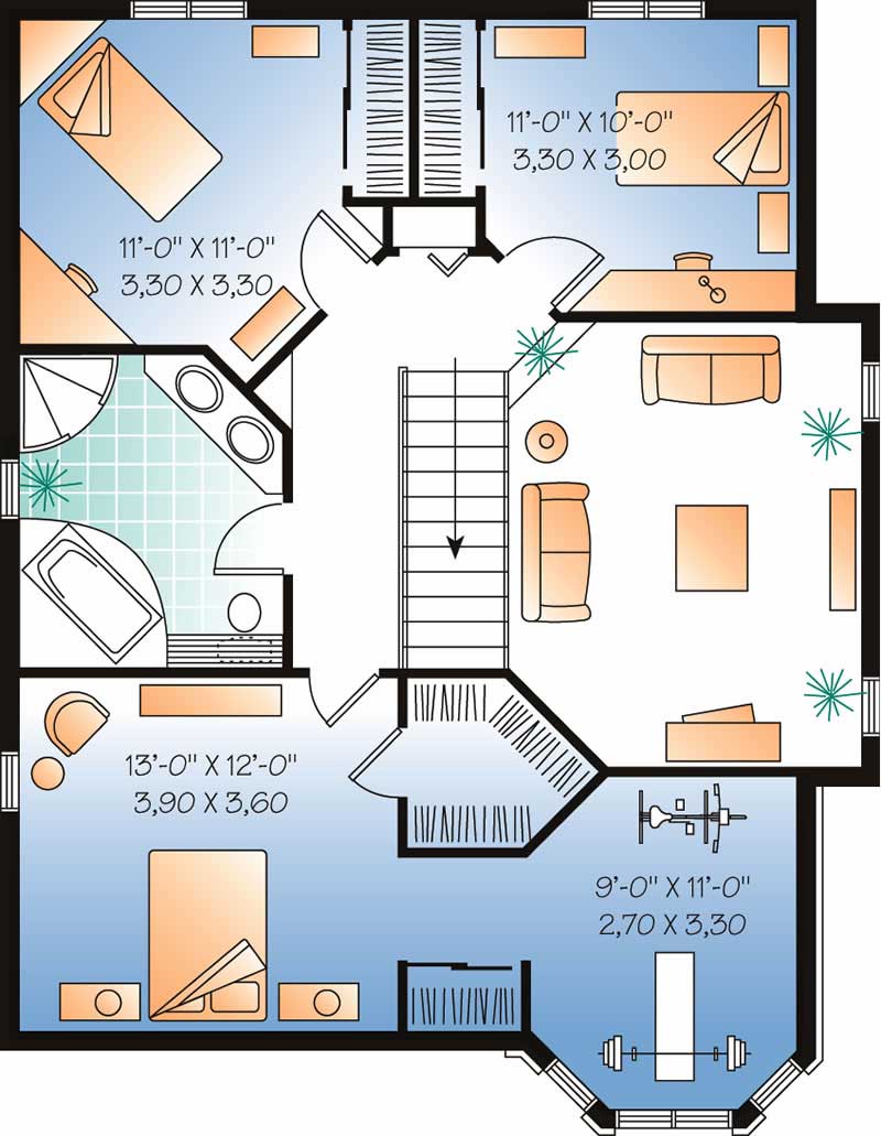Floor Plan Second Story of European Plan #126-1744