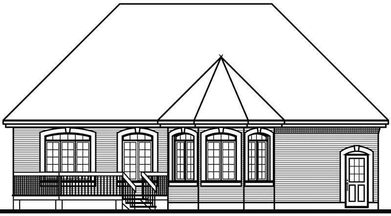 Home Plan Rear Elevation of this 2-Bedroom,1207 Sq Ft Plan -126-1751