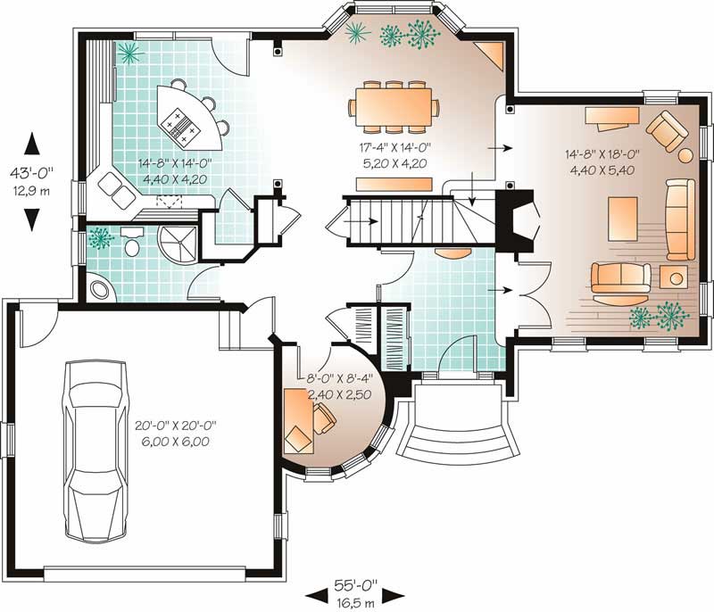 Floor Plan First Story of European Plan #126-1755