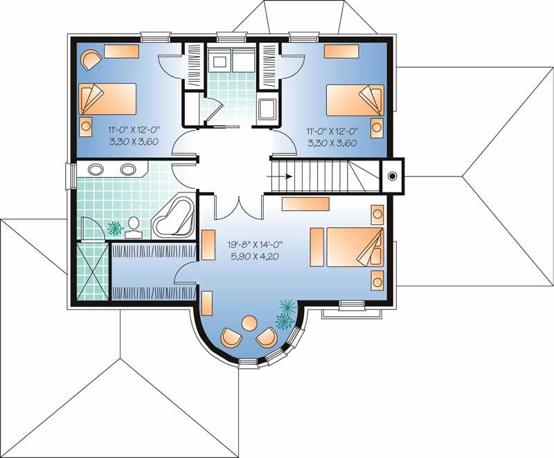 Floor Plan Second Story of European Plan #126-1755