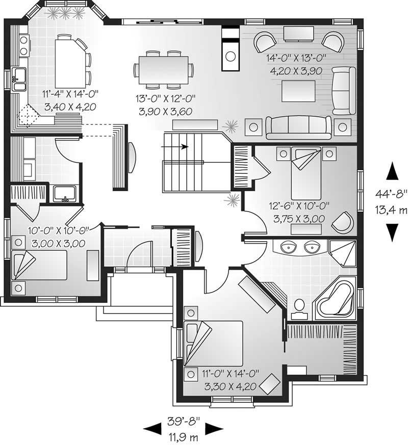 Floor Plan First Story of Bungalow Plan #126-1774