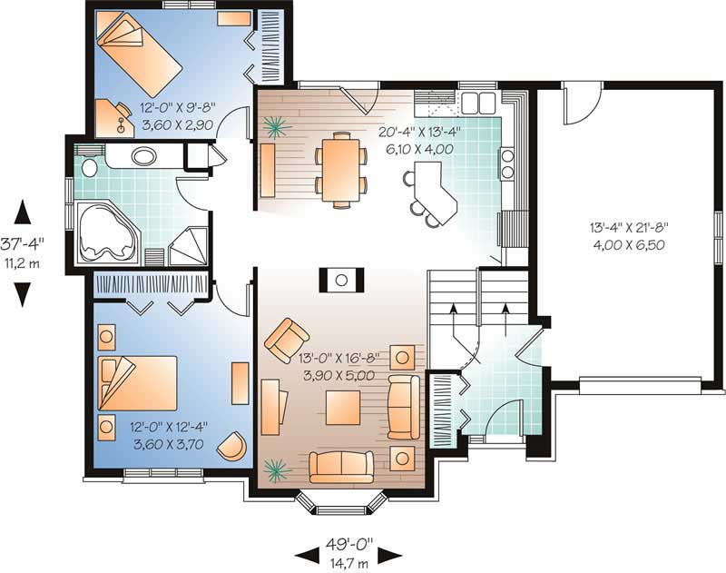Floor Plan First Story of Ranch Plan #126-1777