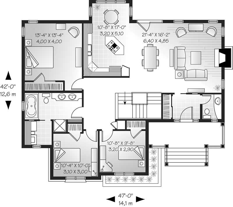 Floor Plan First Story of Ranch Plan #126-1783