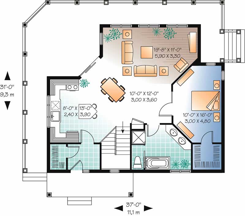 Floor Plan First Story of Ranch Plan #126-1786