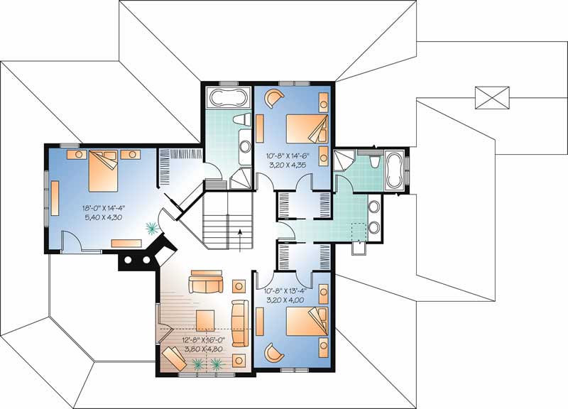 Floor Plan Second Story of Farmhouse Plan #126-1787
