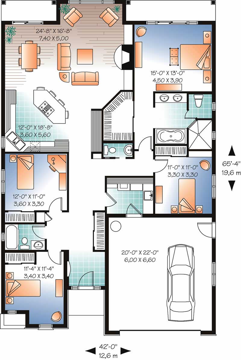 Floor Plan First Story of Bungalow Plan #126-1793