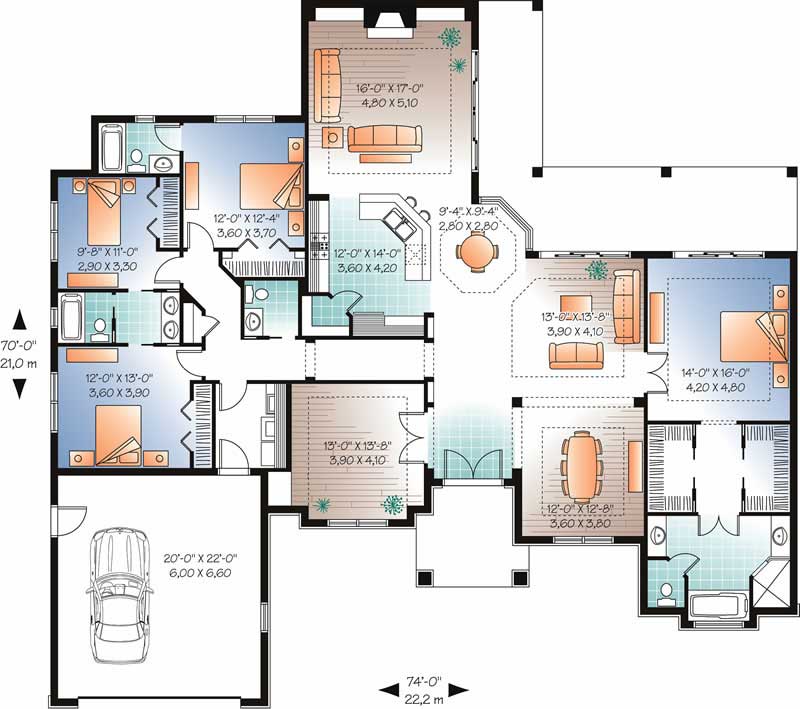 Floor Plan First Story of Ranch Plan #126-1802
