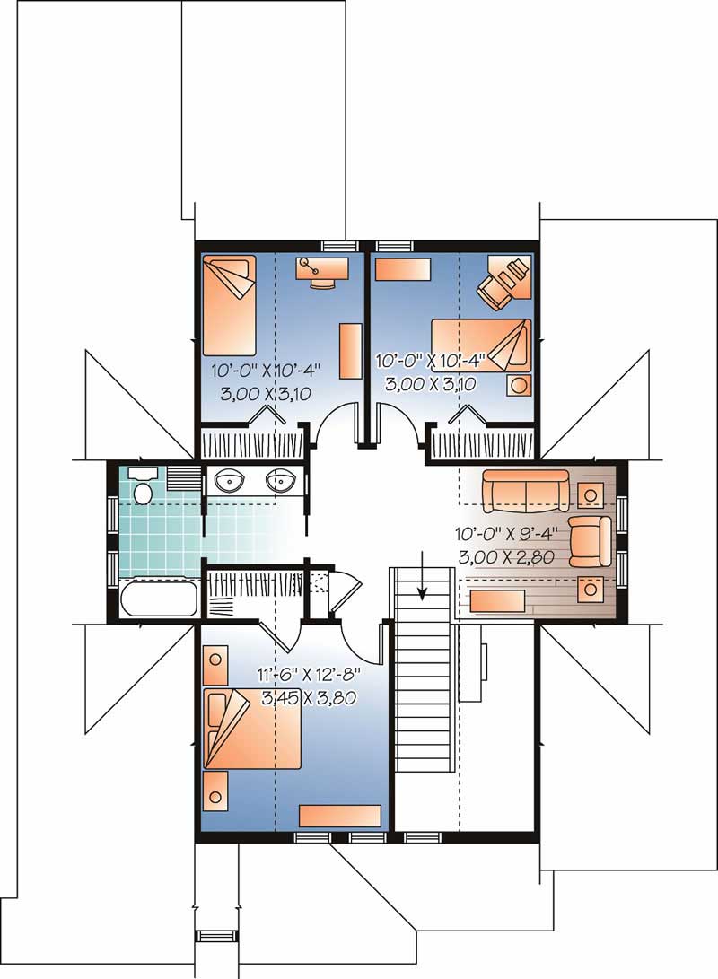 Floor Plan Second Story of Craftsman Plan #126-1803
