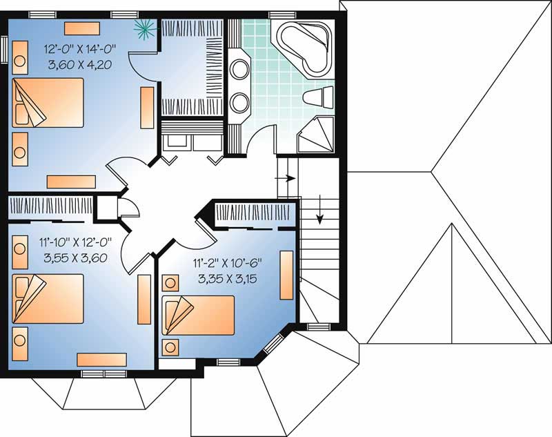 Floor Plan Second Story of Farmhouse Plan #126-1810