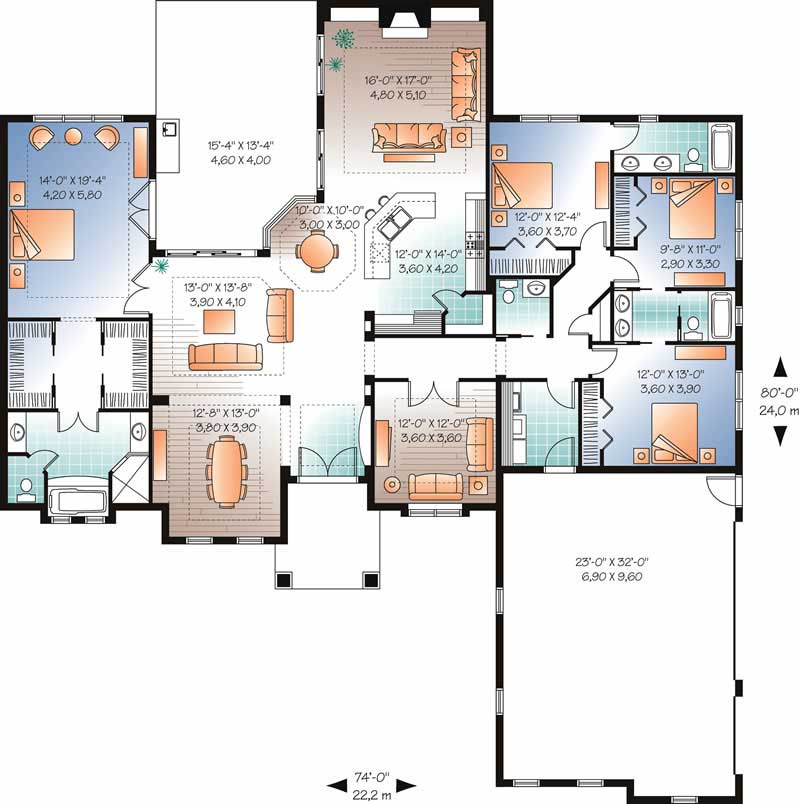 Floor Plan First Story of Bungalow Plan #126-1811