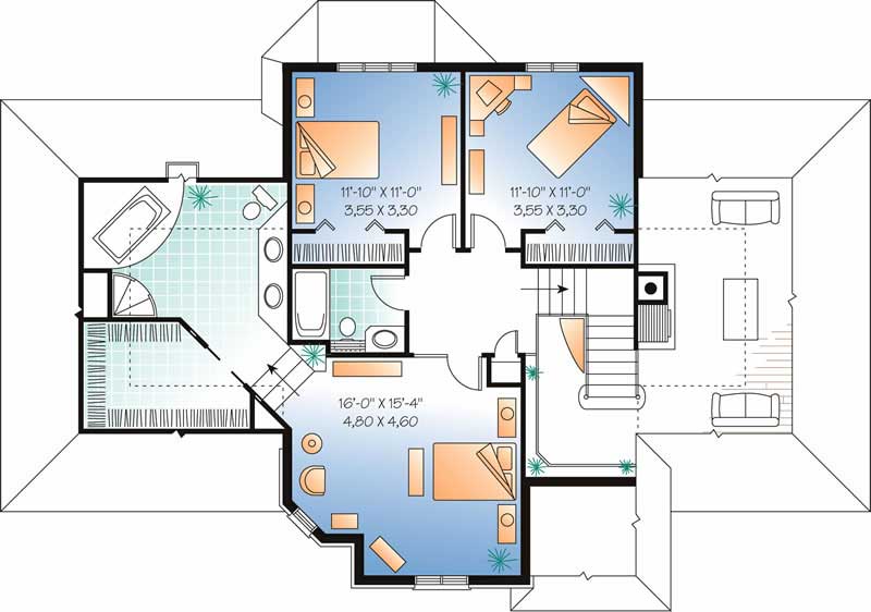 Floor Plan Second Story of Contemporary Plan #126-1814