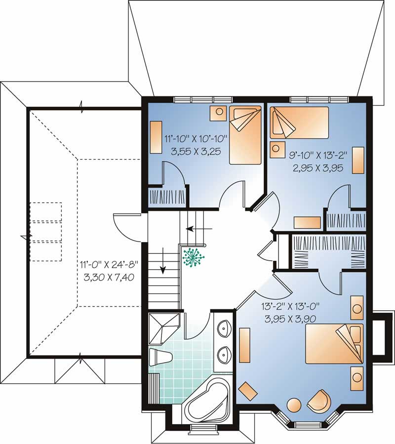 Floor Plan Second Story of Contemporary Plan #126-1817