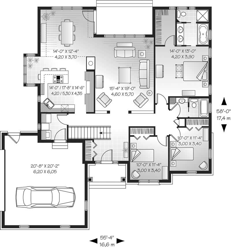 Floor Plan First Story of Bungalow Plan #126-1824