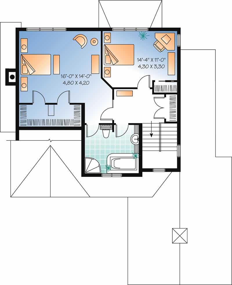 Floor Plan Second Story of Country Plan #126-1826