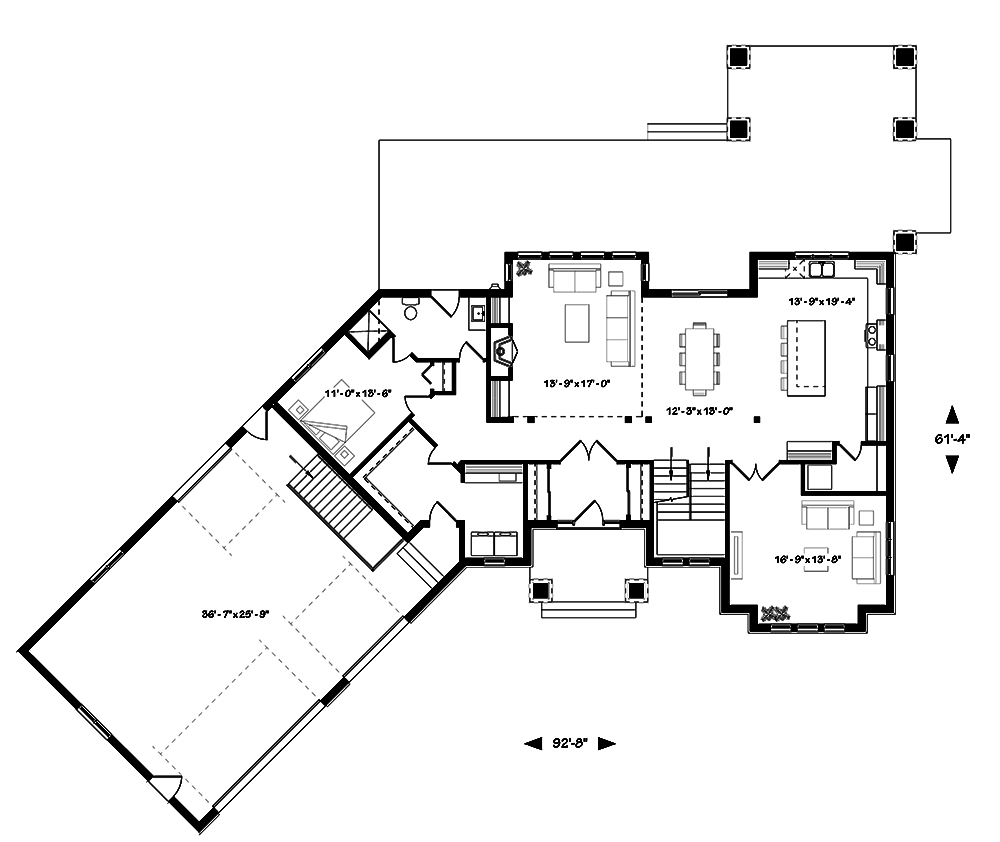 Floor Plan First Story of Traditional Plan #126-1831