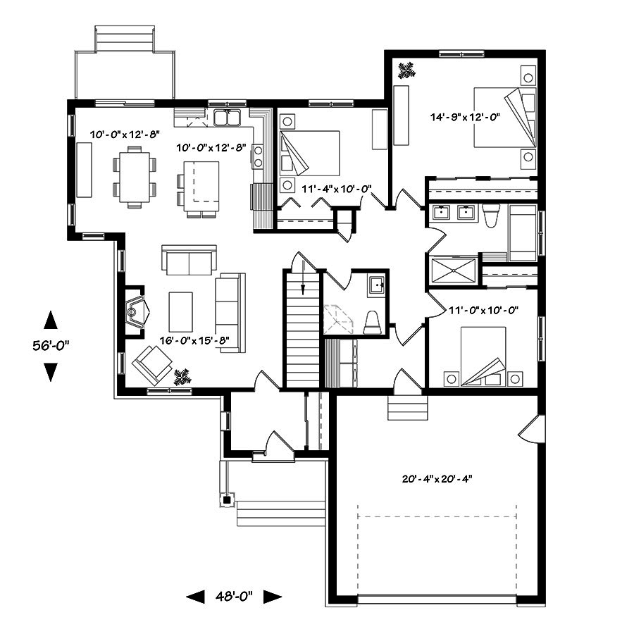 Floor Plan First Story of Craftsman Plan #126-1837