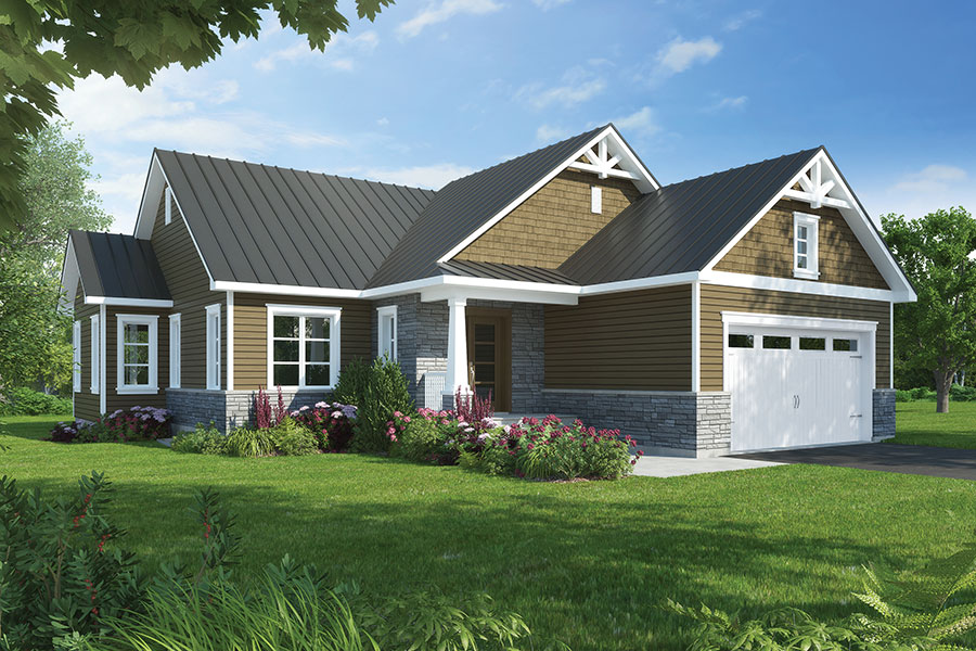 Front elevation of Craftsman home (ThePlanCollection: House Plan #126-1837)