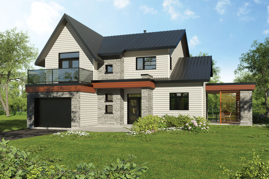 Front elevation of Contemporary home (ThePlanCollection: House Plan #126-1838)