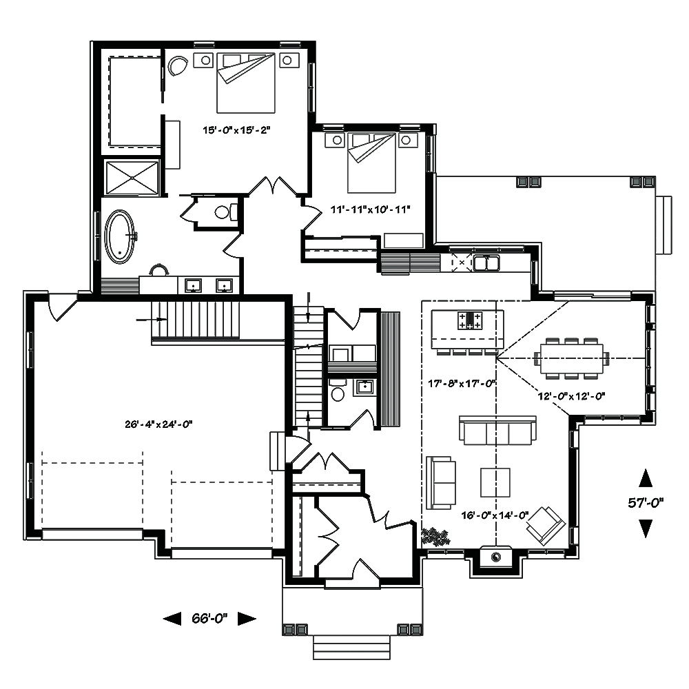 Floor Plan First Story of Modern Plan #126-1844