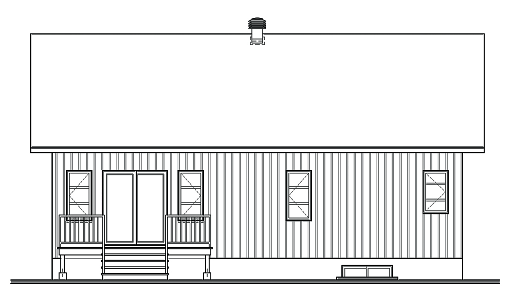 Home Plan Rear Elevation of this 2-Bedroom,1283 Sq Ft Plan -126-1845