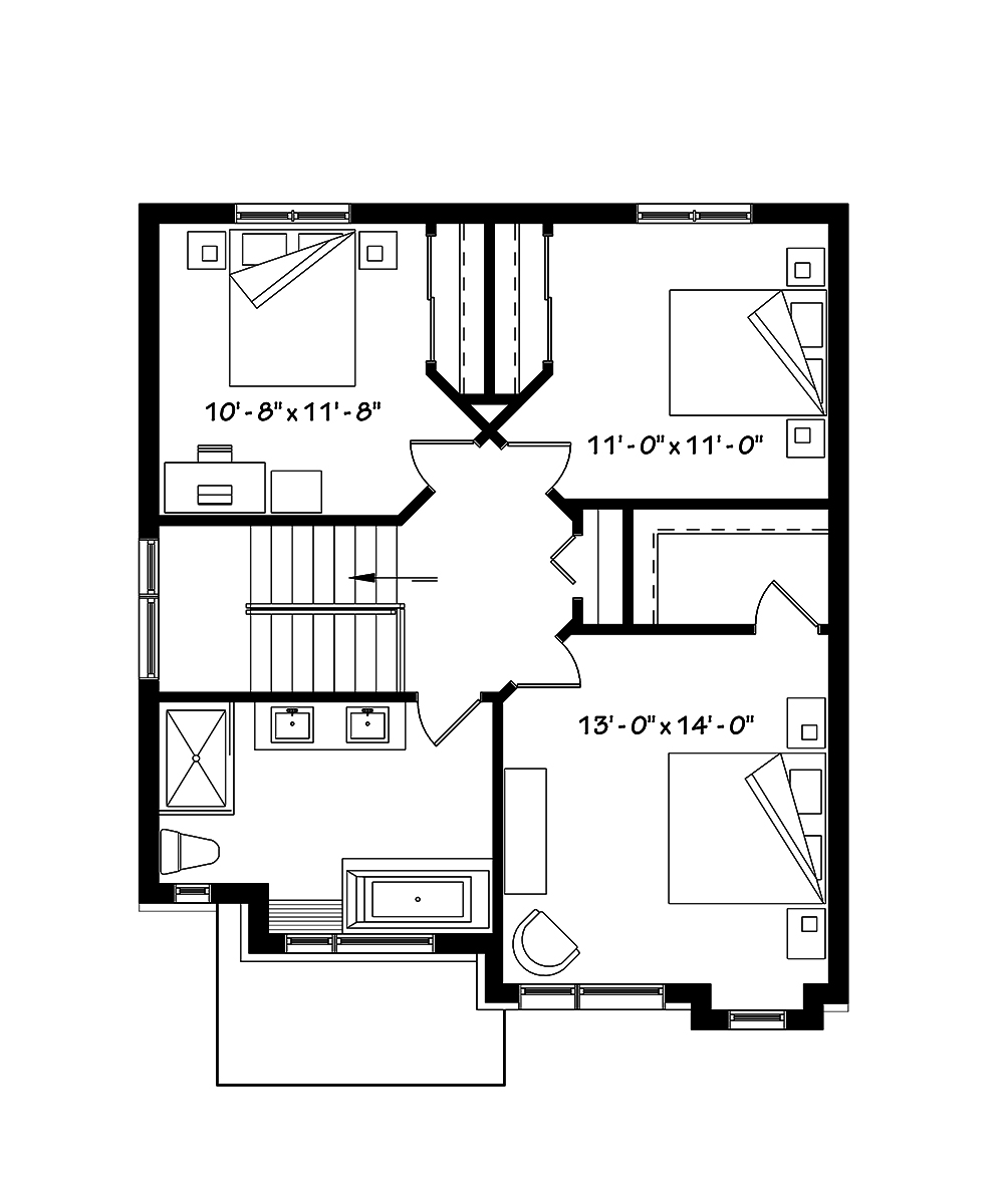 Floor Plan Second Story of Contemporary Plan #126-1848