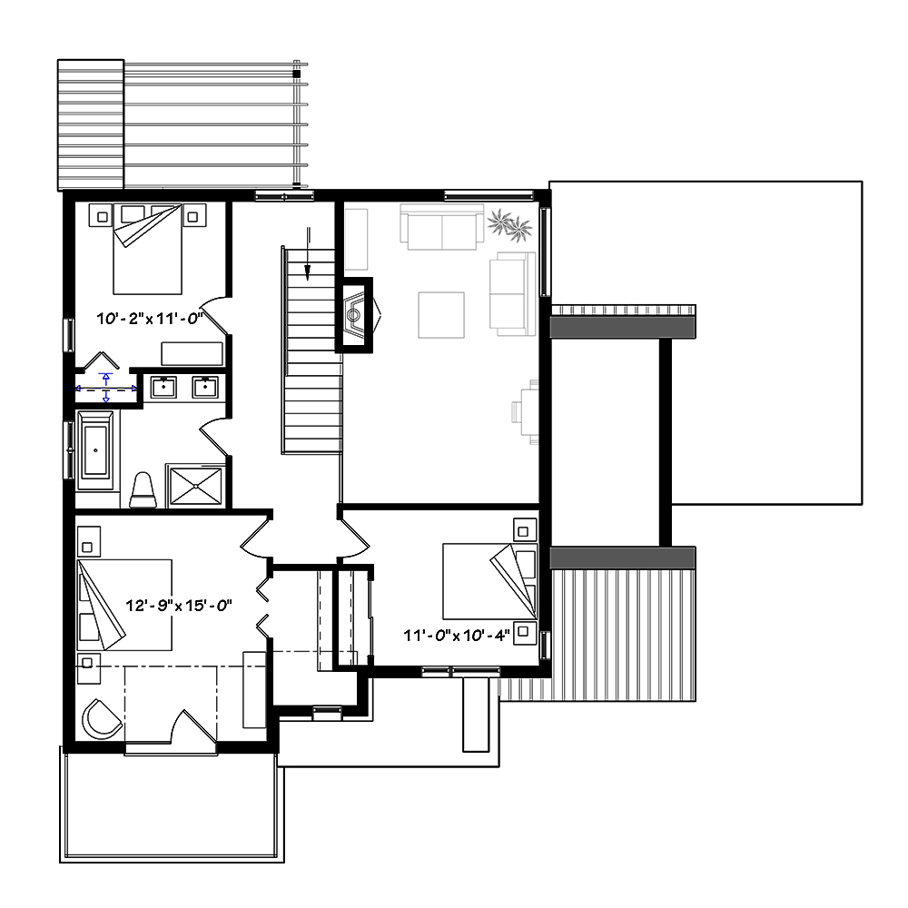 Floor Plan Second Story of Contemporary Plan #126-1849