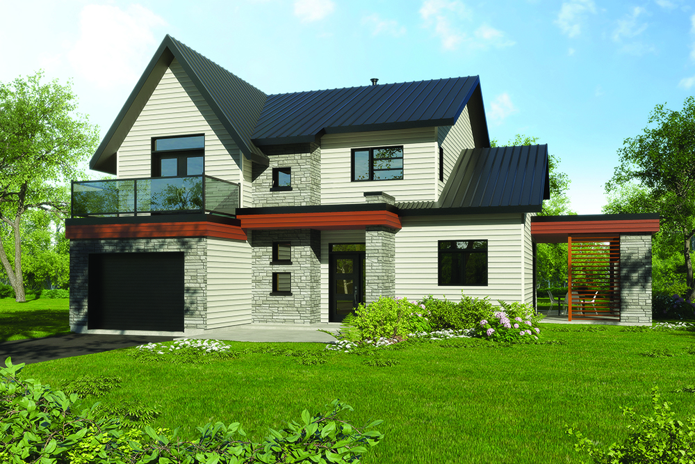 Front elevation of Contemporary home (ThePlanCollection: House Plan #126-1849)