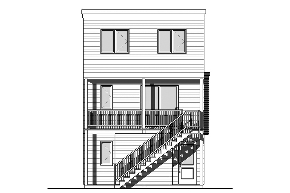 Home Plan Rear Elevation of this 3-Bedroom,1015 Sq Ft Plan -126-1851