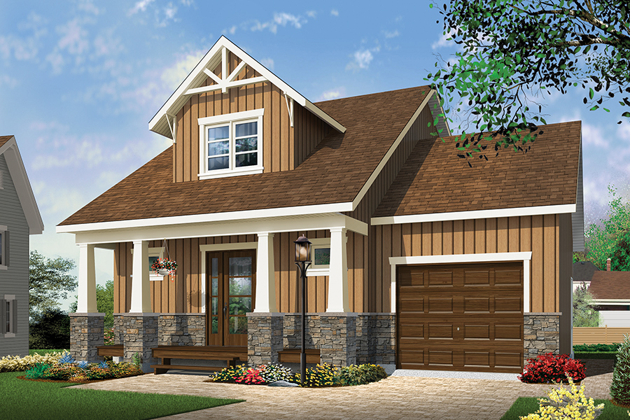 Color rendering of Craftsman home plan (ThePlanCollection: House Plan #126-1852)