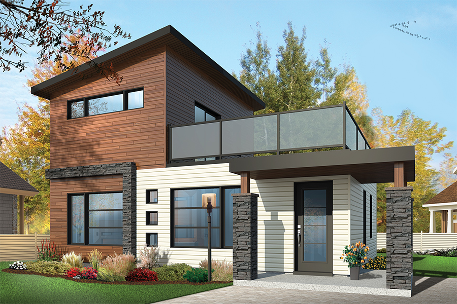 Color rendering of Contemporary home plan (ThePlanCollection: House Plan #126-1853)