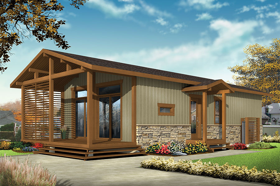Color rendering of tiny Cottage home plan (ThePlanCollection: House Plan #126-1855)
