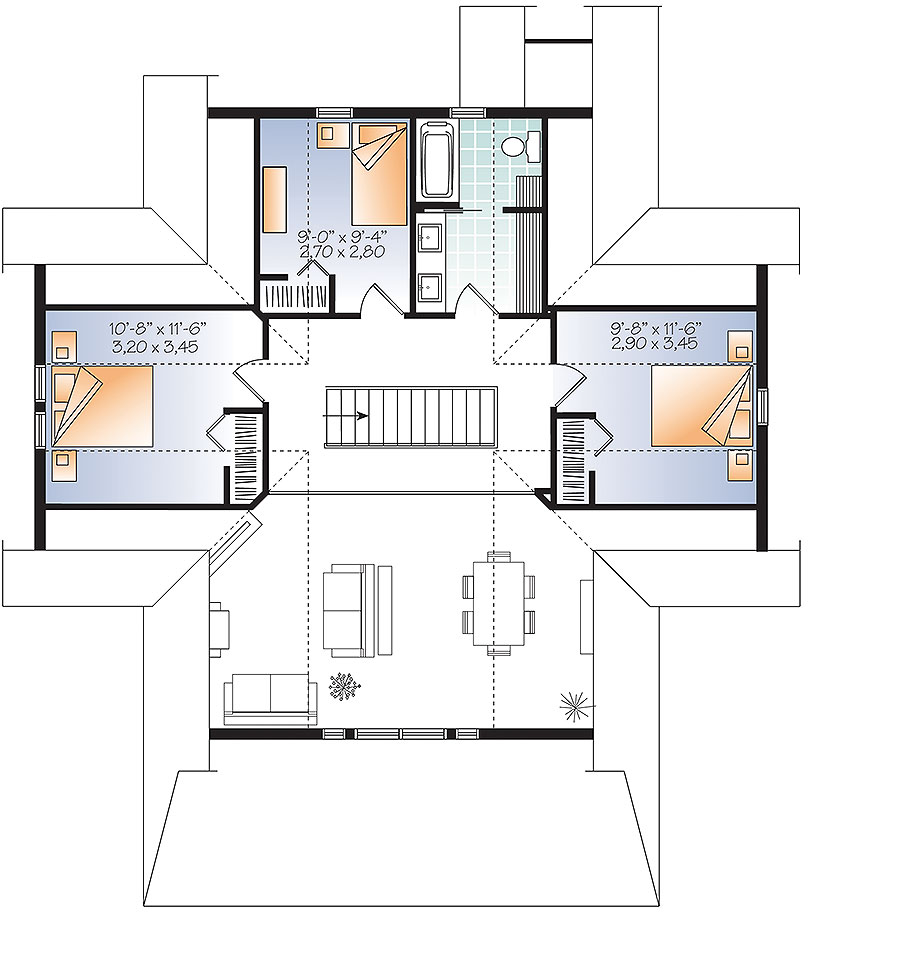 Floor Plan Second Story of Cottage Plan #126-1858