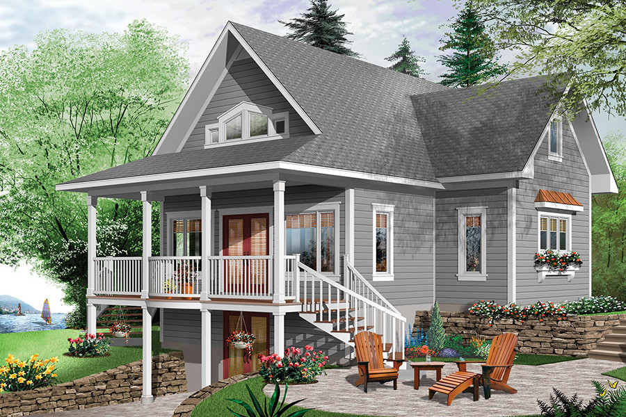 Color rendering of Cottage home  plan(ThePlanCollection: House Plan #126-1858)