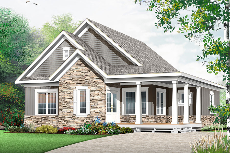Color rendering of Country home  plan (ThePlanCollection: House Plan #126-1862)