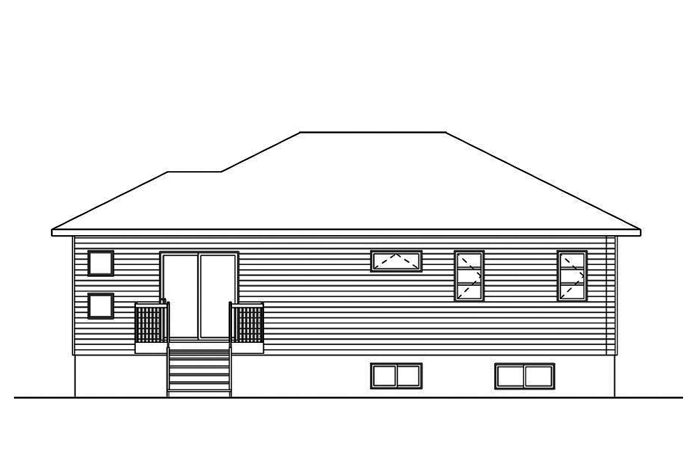 Home Plan Rear Elevation of this 2-Bedroom,1133 Sq Ft Plan -126-1865