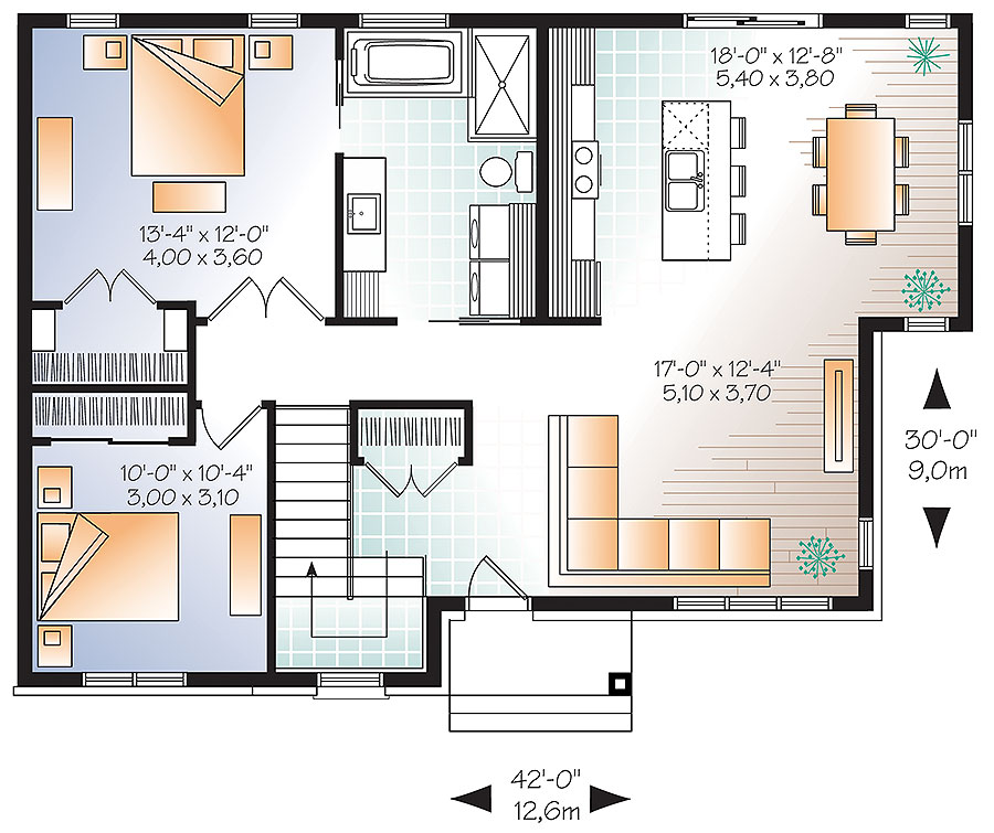 Floor Plan First Story of Ranch Plan #126-1865