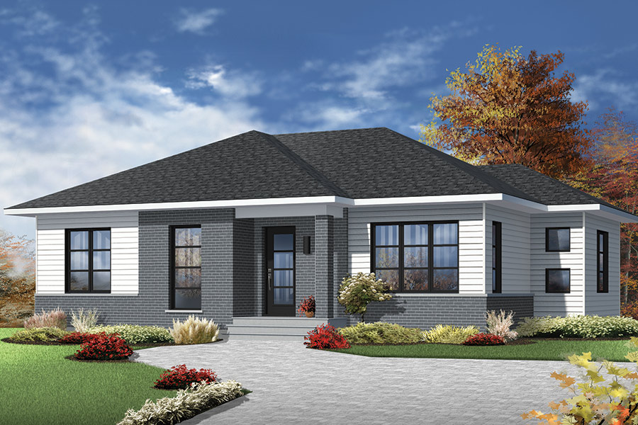Color rendering of Ranch home plan (ThePlanCollection: House Plan #126-1865)