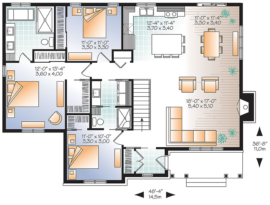 Floor Plan First Story of Country Plan #126-1868