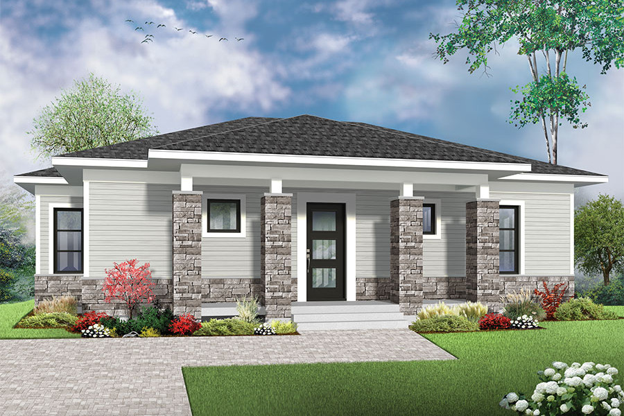 Color rendering of Contemporary home plan (ThePlanCollection: House Plan #126-1869)