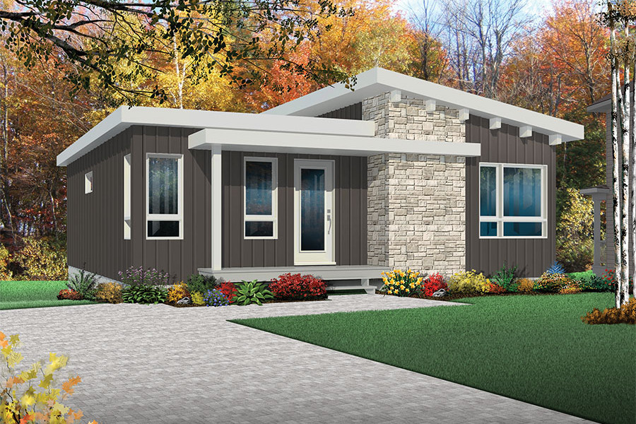 Color rendering of Contemporary home plan (ThePlanCollection: House Plan #126-1870)