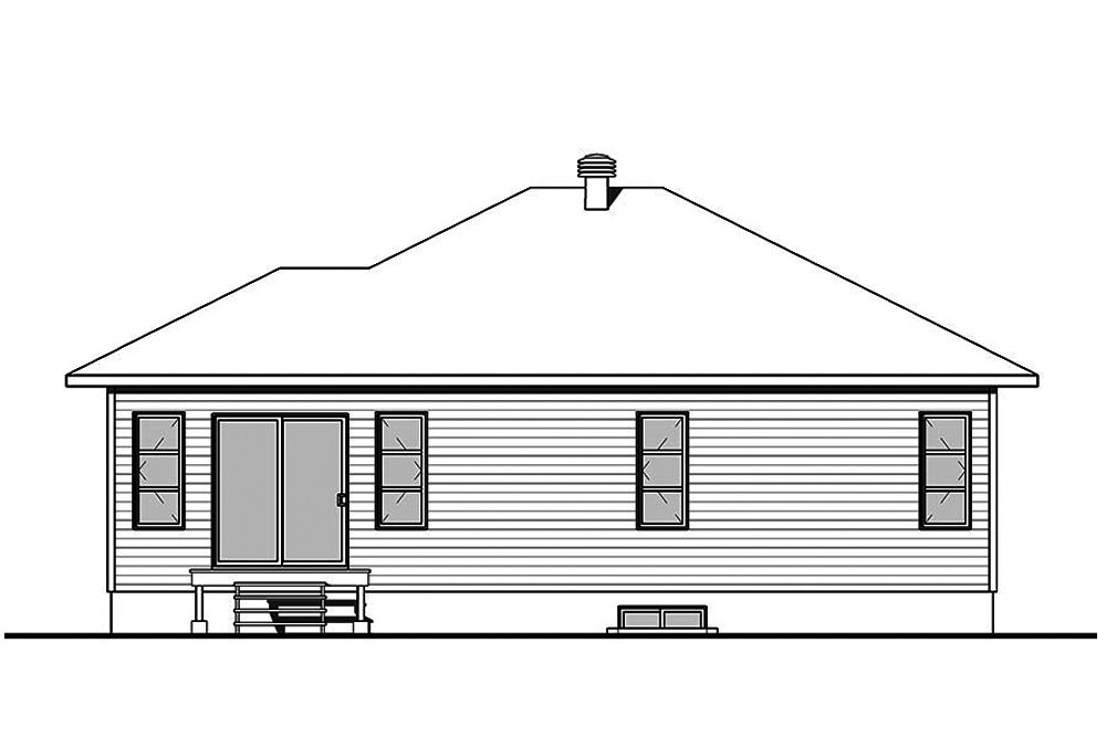 Home Plan Rear Elevation of this 2-Bedroom,1146 Sq Ft Plan -126-1871