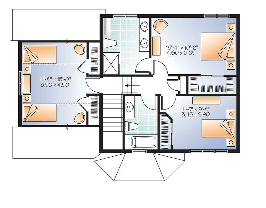 Floor Plan Second Story of Country Plan #126-1875