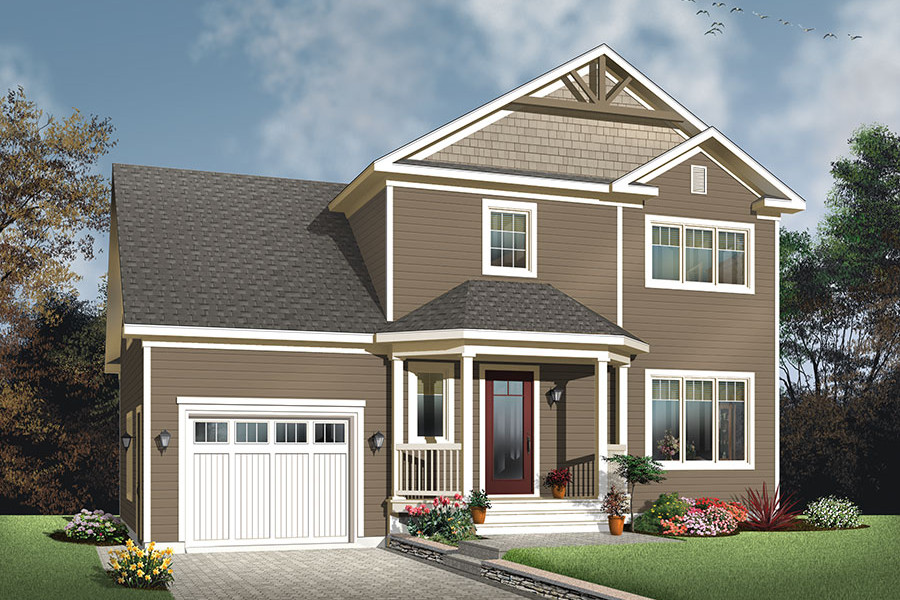 Color rendering of Country home plan (ThePlanCollection: House Plan #126-1875)