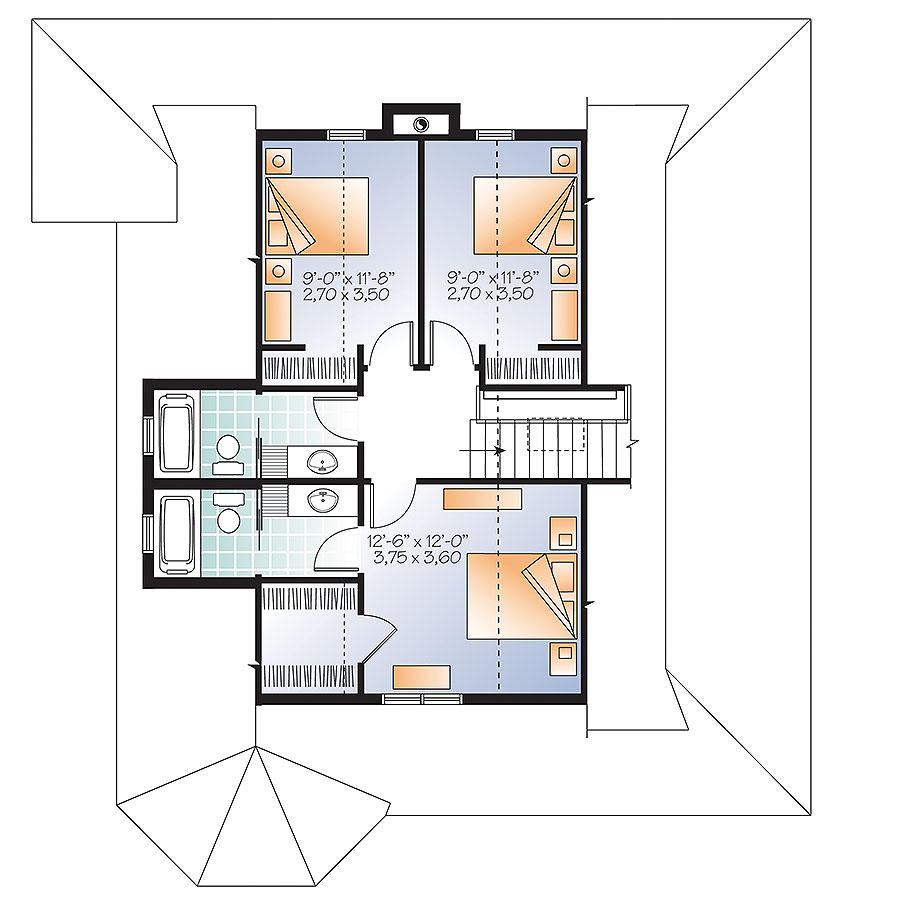 Floor Plan Second Story of Country Plan #126-1876