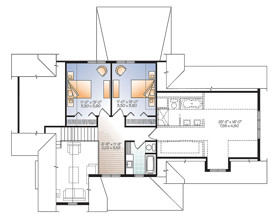 Floor Plan Second Story of Craftsman Plan #126-1877