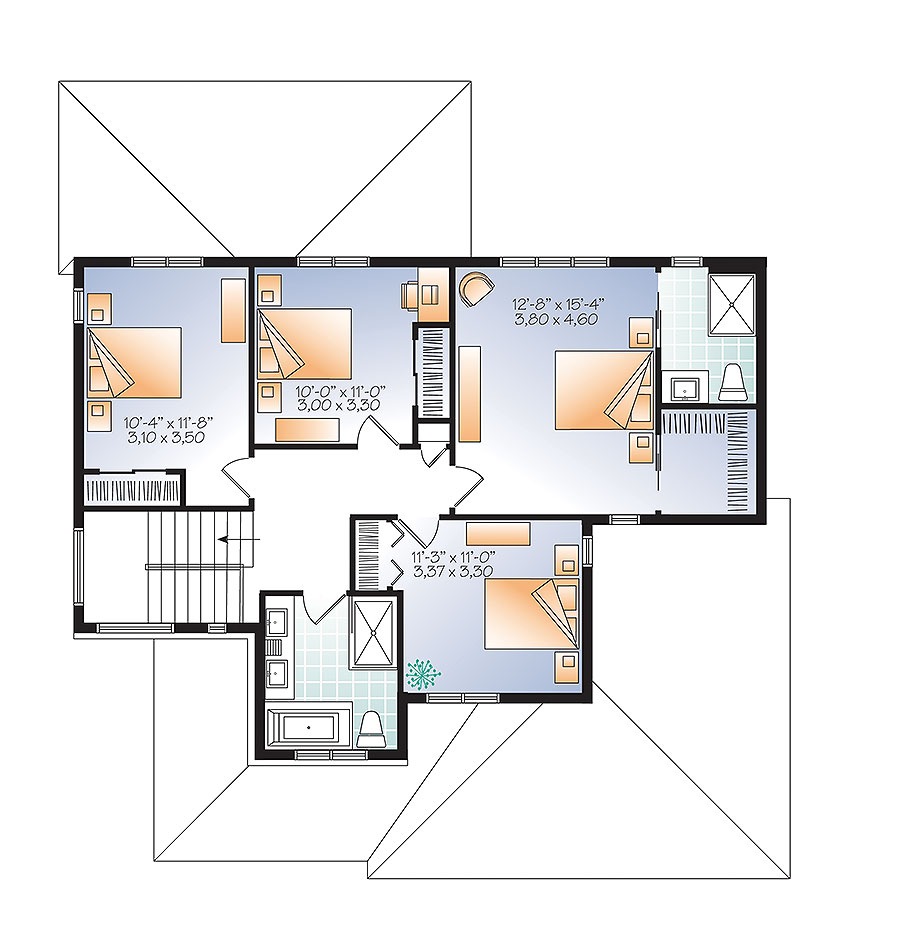 Floor Plan Second Story of Craftsman Plan #126-1880