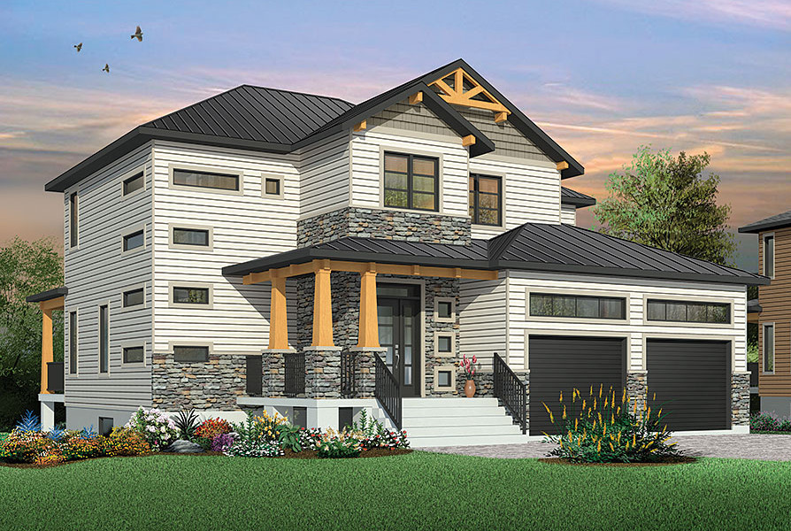 Color rendering of Craftsman home plan (ThePlanCollection: House Plan #126-1880)