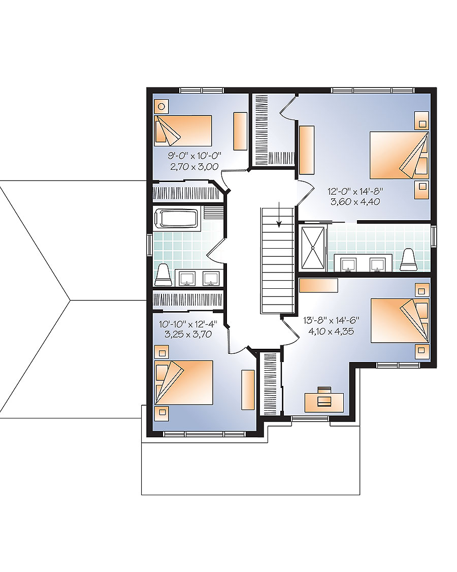 Floor Plan Second Story of Colonial Plan #126-1882